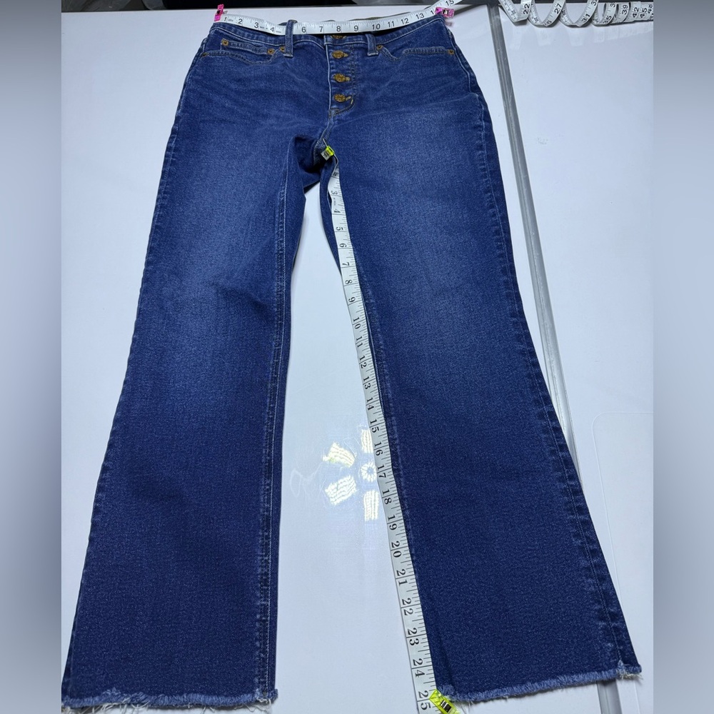 J. Crew Button Fly High-Rise Flare Crop Medium Blue Jeans